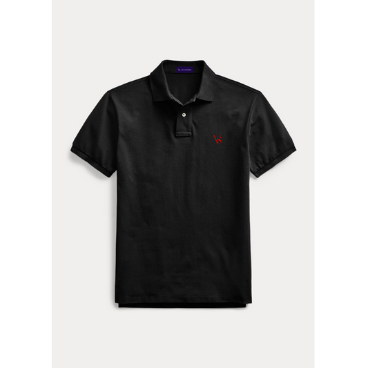 Polo T-shirt - Black - 100% Italian cotton - red logo