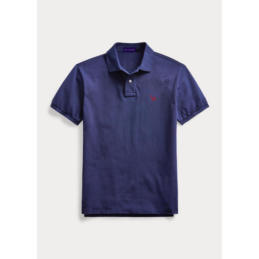 Polo T-shirt - Blue - 100% Italian cotton - red logo